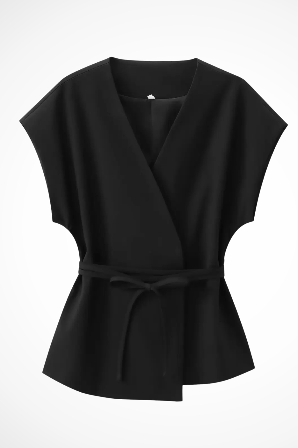 Sophisticated women's two-piece set with a sleeveless wrap top and elegant wide leg trousers.