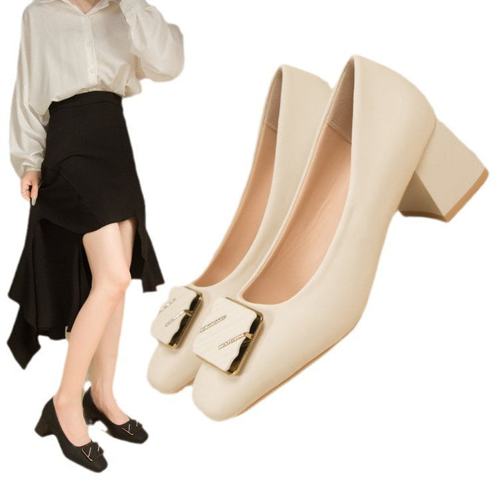 Chic Women's Square Toe Buckle Pumps - Elegant & Comfortable