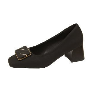 Chic Women's Square Toe Buckle Pumps - Elegant & Comfortable