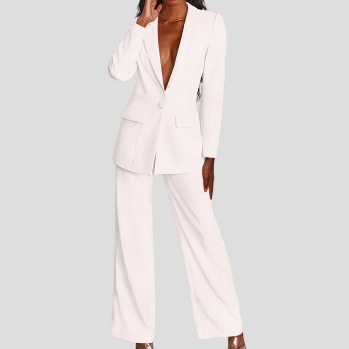 Comfortable yet stylish women's trouser set, ideal for office wear.