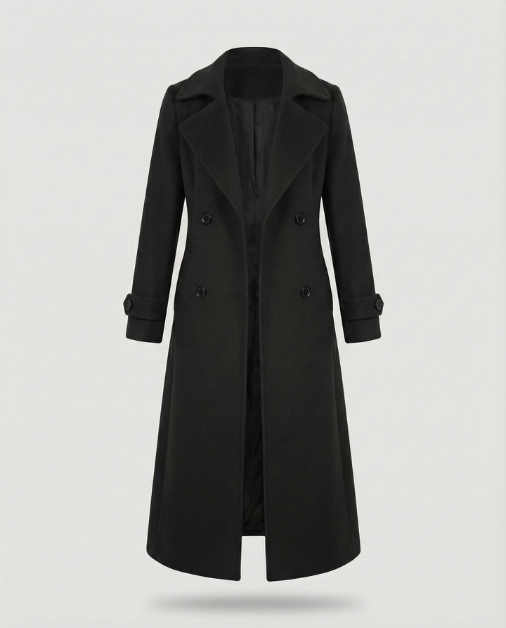 Fashionable women's chic jacket, featuring a unique double front closure and stylish patch pockets.