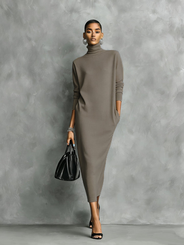 Versatile women's midi turtleneck dress with pockets, perfect for casual wear, autumn fashion, & everyday comfort.