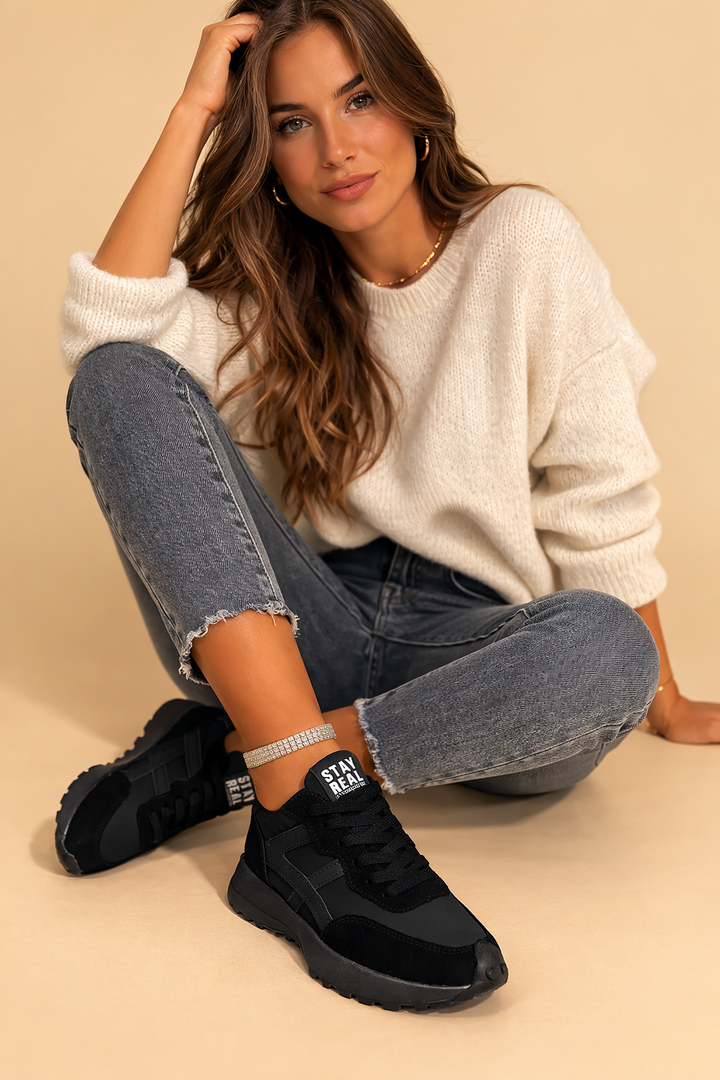 Fashionable women's comfort sneakers. Chic everyday walking shoes with an urban athletic style.