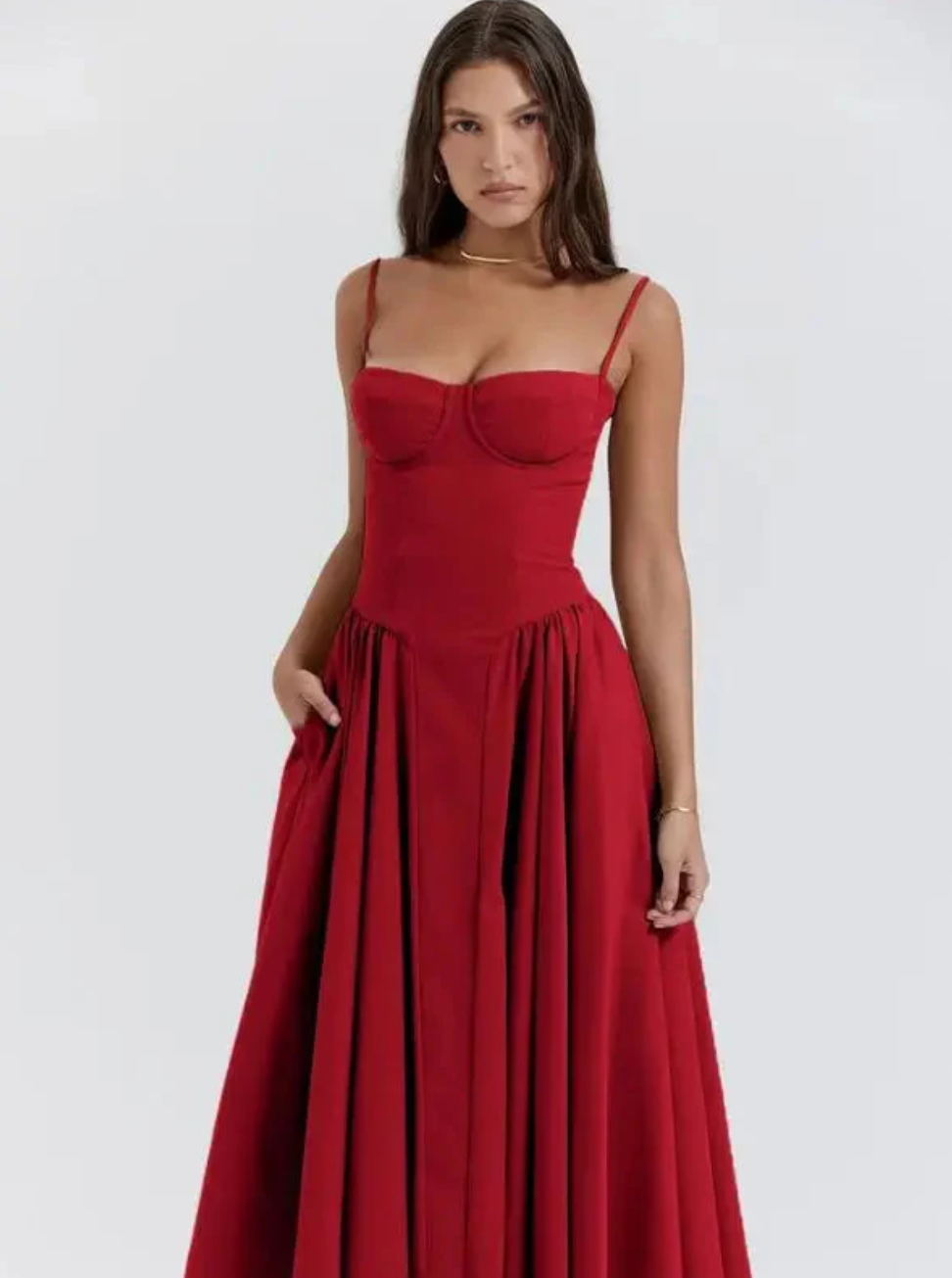 Flowy women's V-neck midi dress, perfect for a chic casual summer look or comfortable everyday wear.