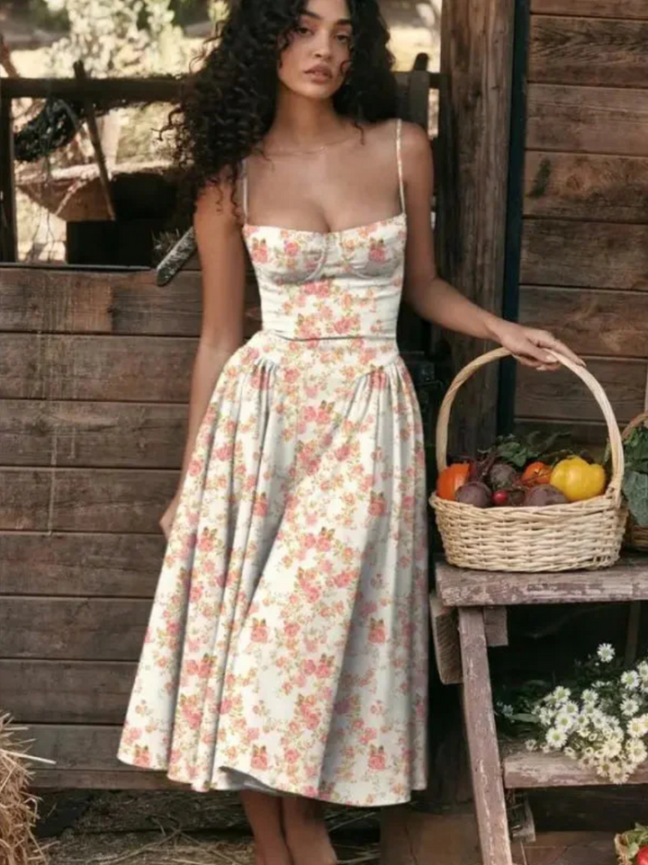 Women's fashionable V-neck summer midi dress. Casual, comfortable, and perfect for sunny days.