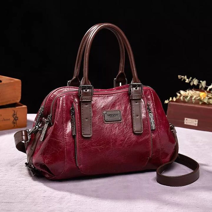 Chic women's vintage leather handbag, elegant purse with retro style.