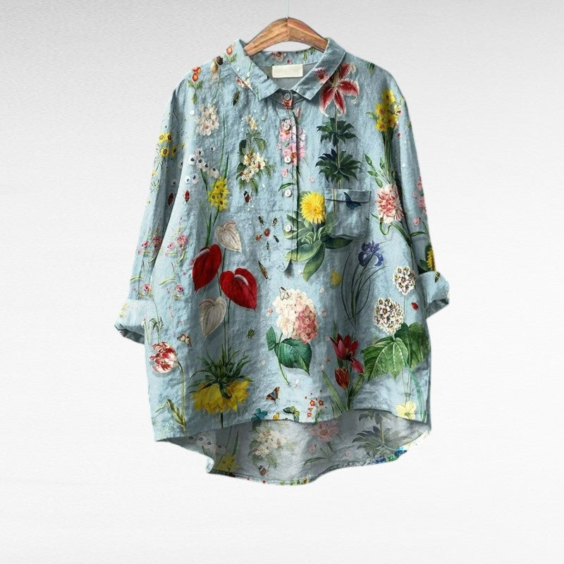 Chic Women's vintage light blue summer blouse with a relaxed fit, perfect for everyday casual wear.