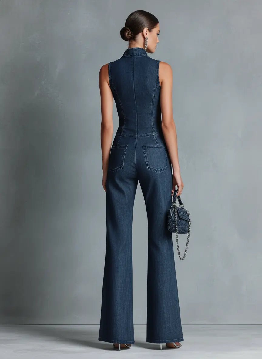 Modern women's wide-leg jumpsuit. Sleeveless design, comfortable fit for versatile chic fashion. Easy to dress up or down.