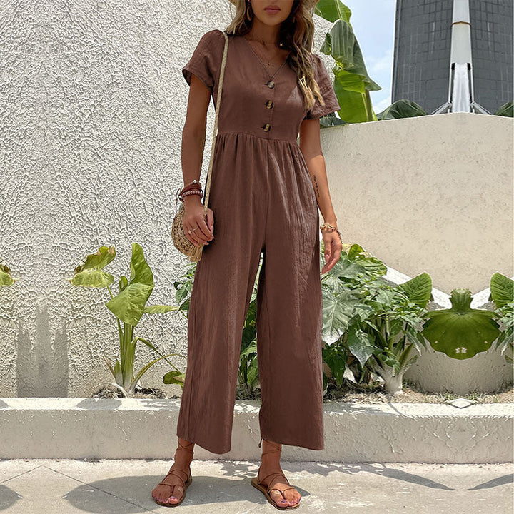 Chic women's wide-leg jumpsuit with relaxed fit, perfect for effortless summer style.