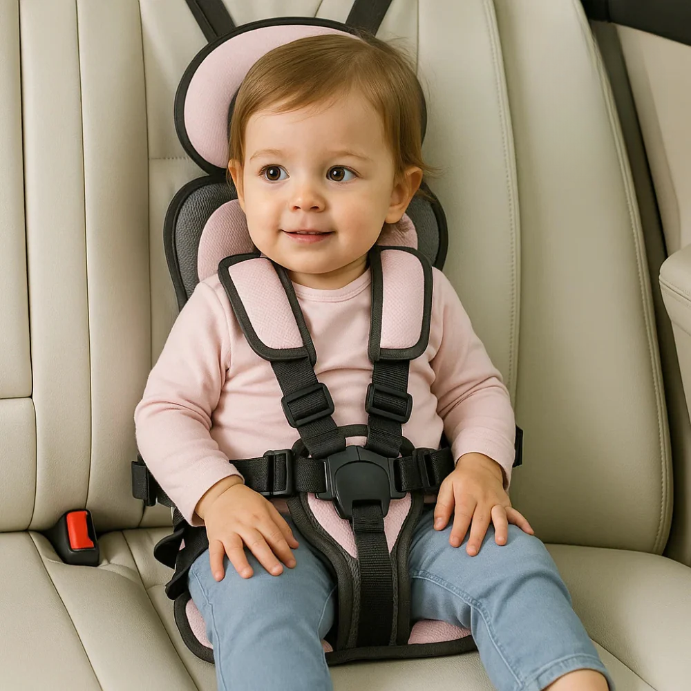 Compact child travel car seat with adjustable straps, easy to clean, perfect for safety & convenience.
