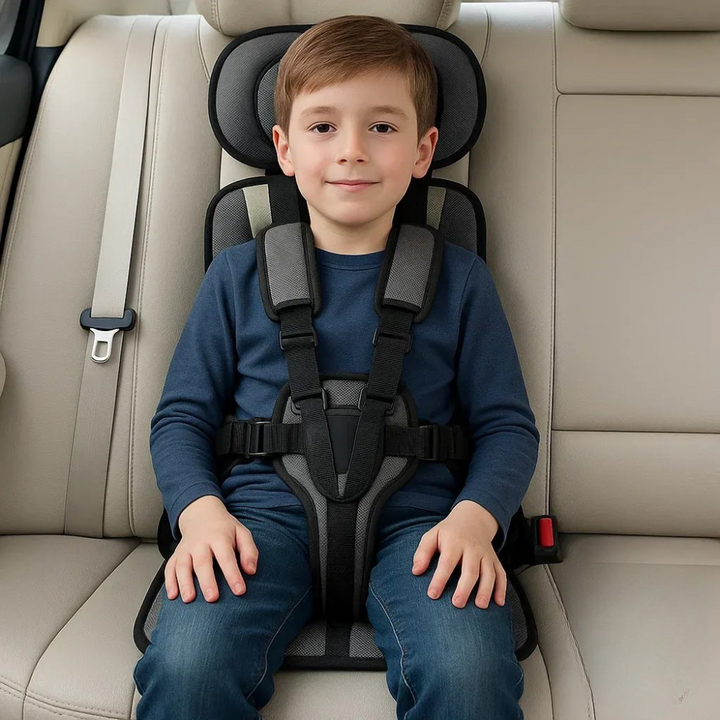 Kid's car seat with adjustable safety straps for a snug, comfortable fit; ideal for long and short trips.