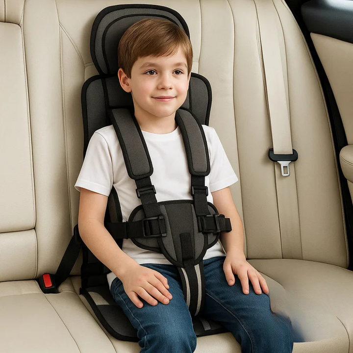 Child safety car seat accessory with adjustable straps, providing secure and comfortable seating for travel.