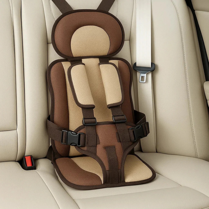Foldable kid's car seat with adjustable straps, a compact and safe booster for travel and daily use.