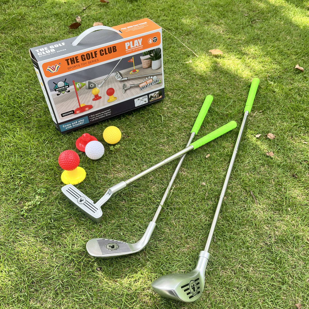 Children's adjustable golf training set for junior golfers, enhancing motor skills for indoor/outdoor play.