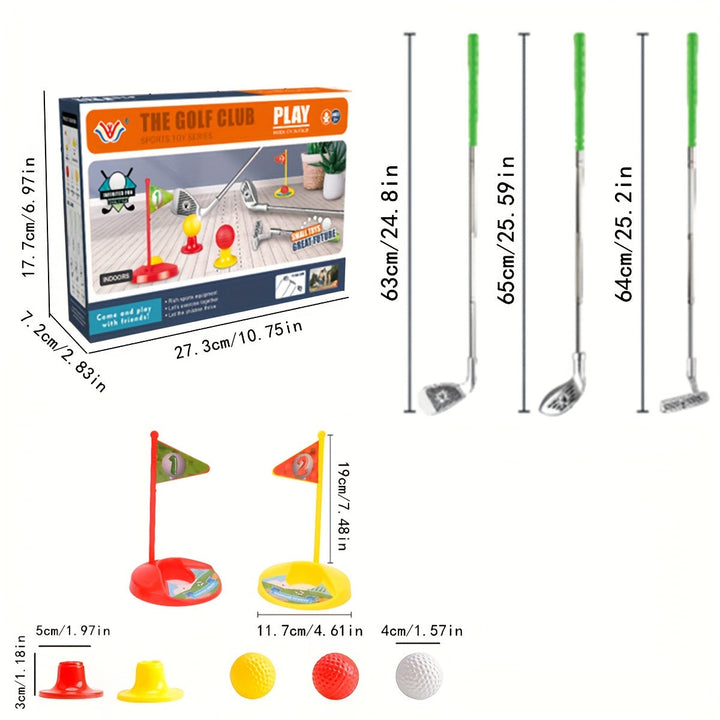 Kids' active play golf set with adjustable clubs, promoting coordination and outdoor fun for young beginners.