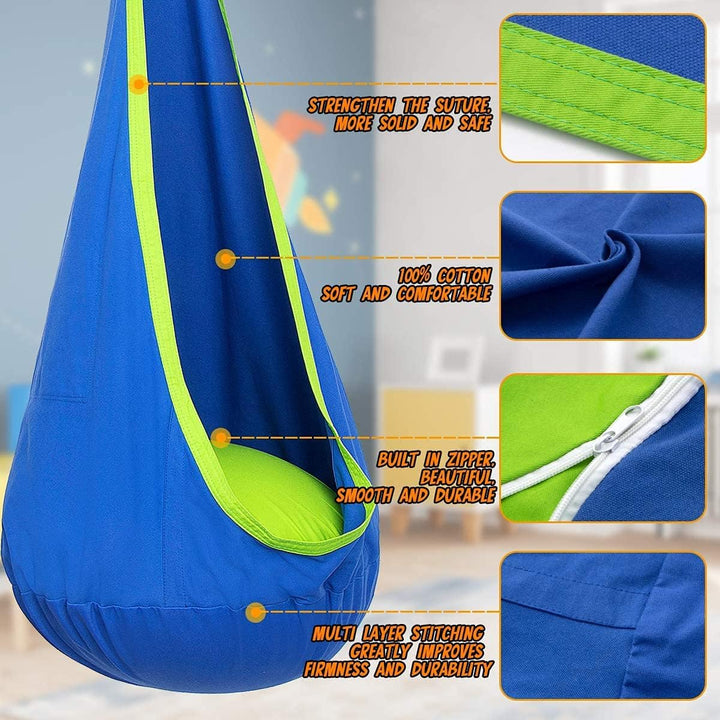 Kids' sensory comfort swing, a hanging chair designed for calming play.