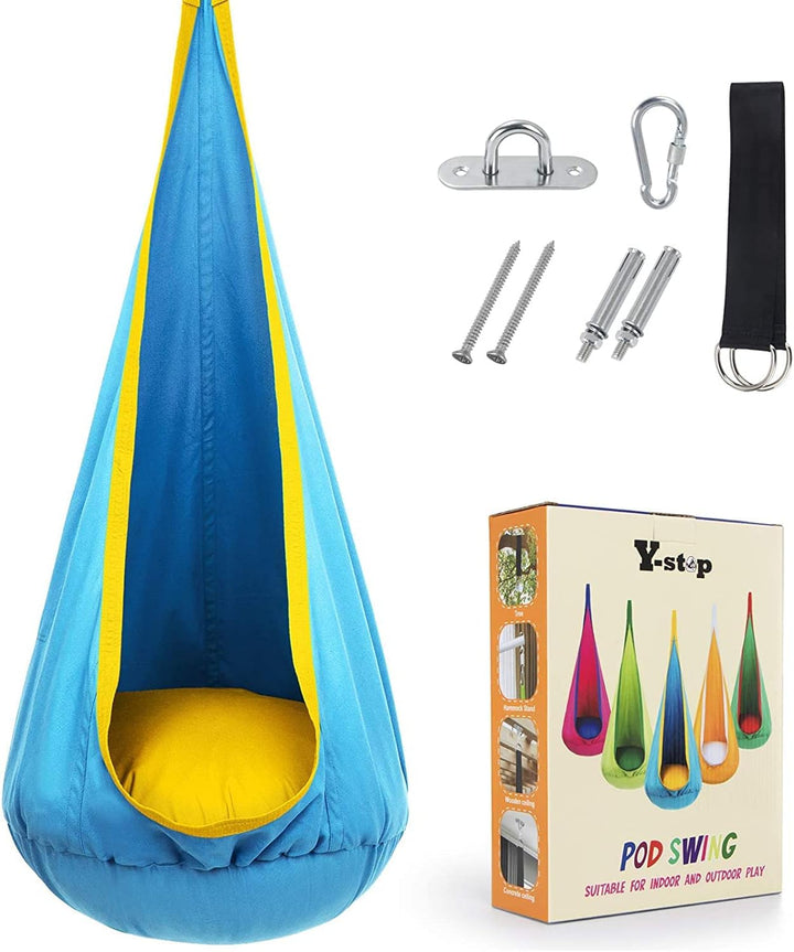 Kids' soothing sensory swing, perfect for playroom decor and relaxation.
