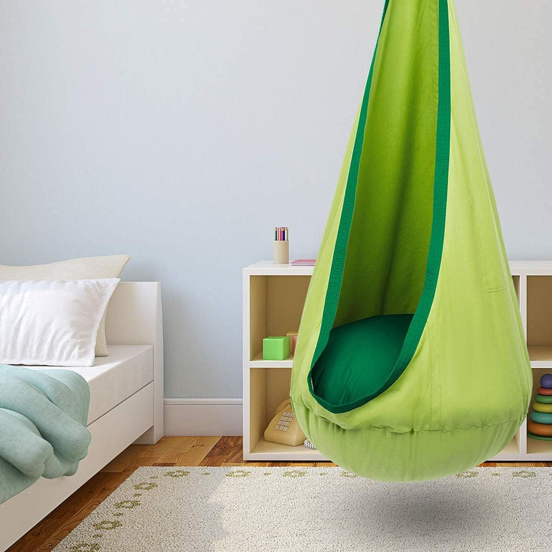Soothing children's hanging chair, perfect for a cozy reading nook or playtime.