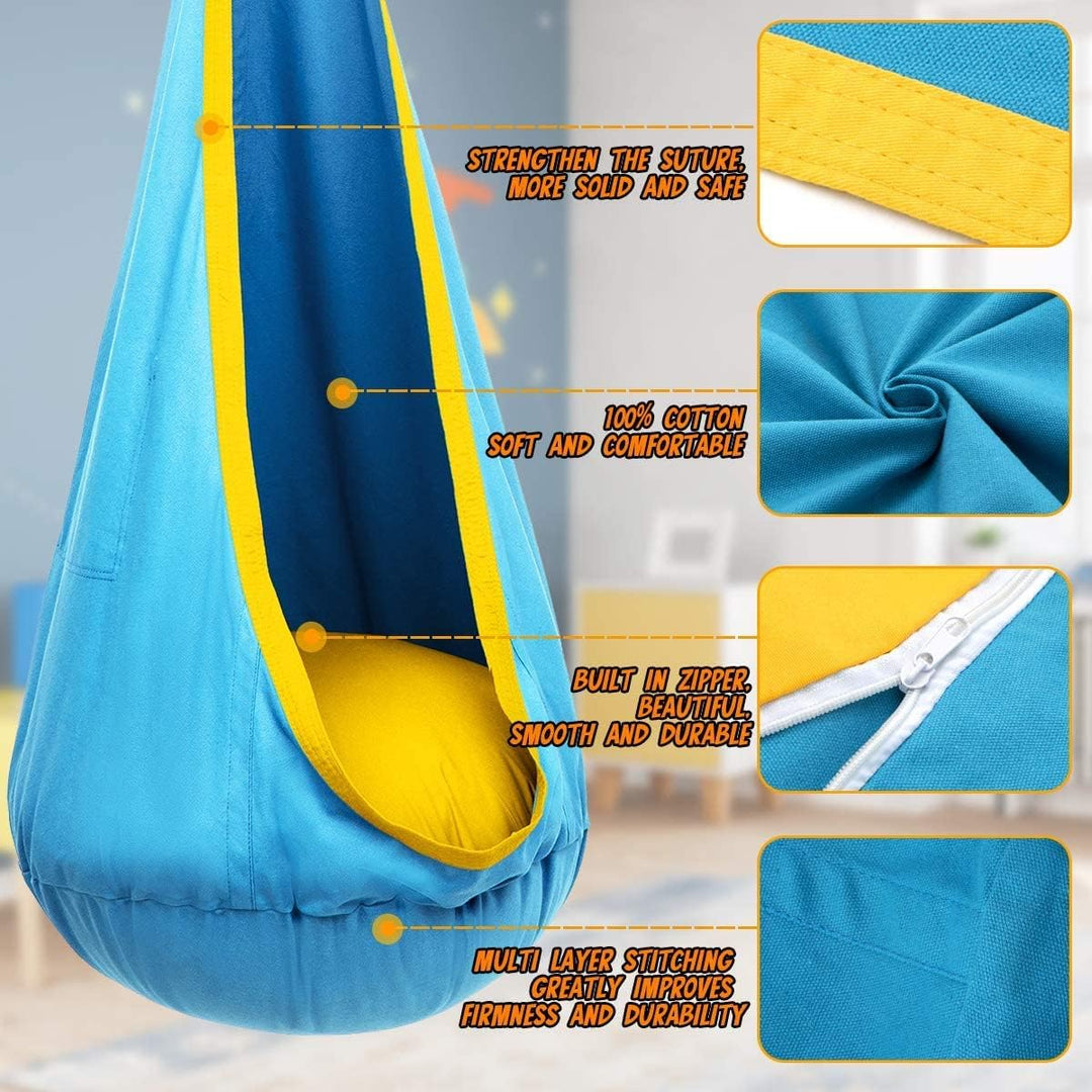 Indoor kids' swing chair, promoting comfort and imaginative play for children.