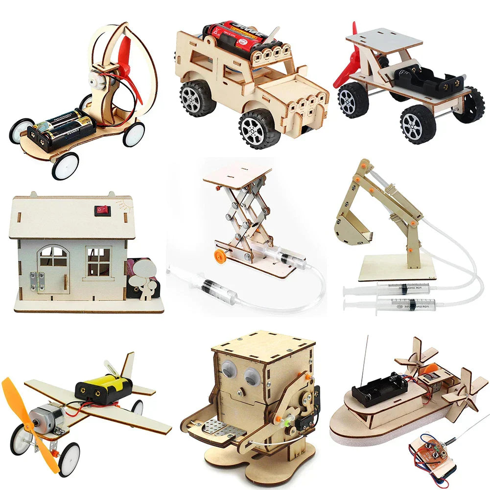 DIY electric propeller boat kit, a wooden educational toy for kids' science projects.