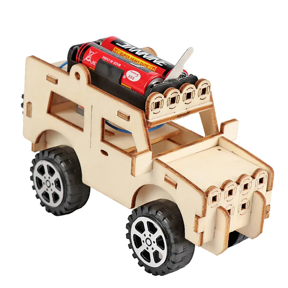 Interactive STEM toy: wooden electric boat DIY kit, perfect for young innovators.