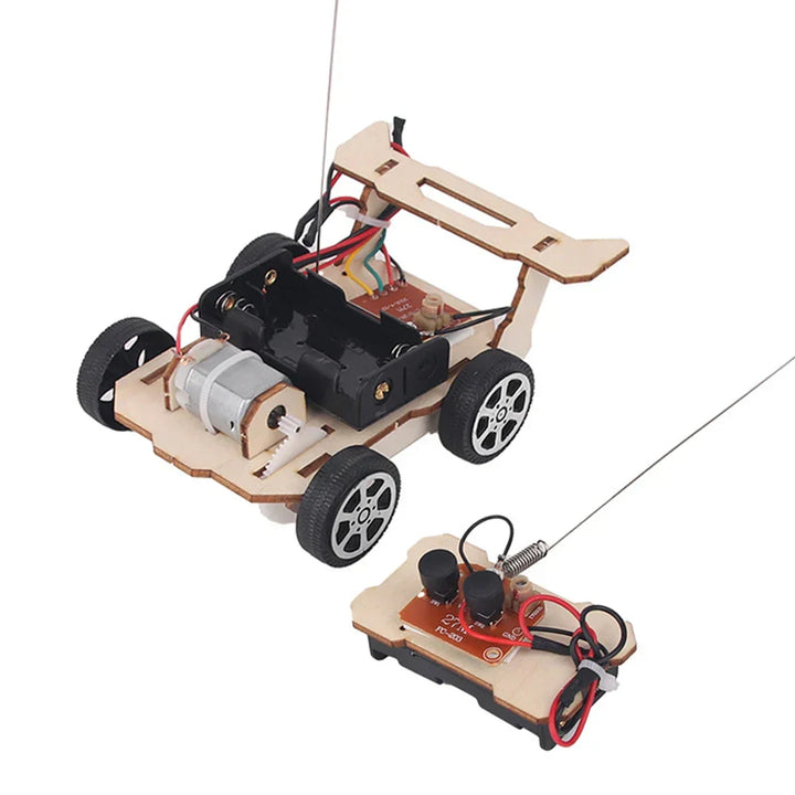 Educational wooden DIY kit for kids to construct a battery-powered electric toy boat.
