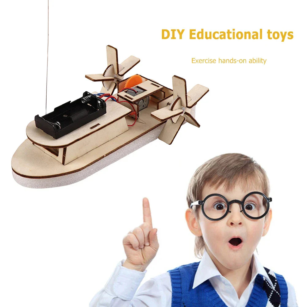 DIY wooden electric boat for kids, fostering science skills and hands-on learning.