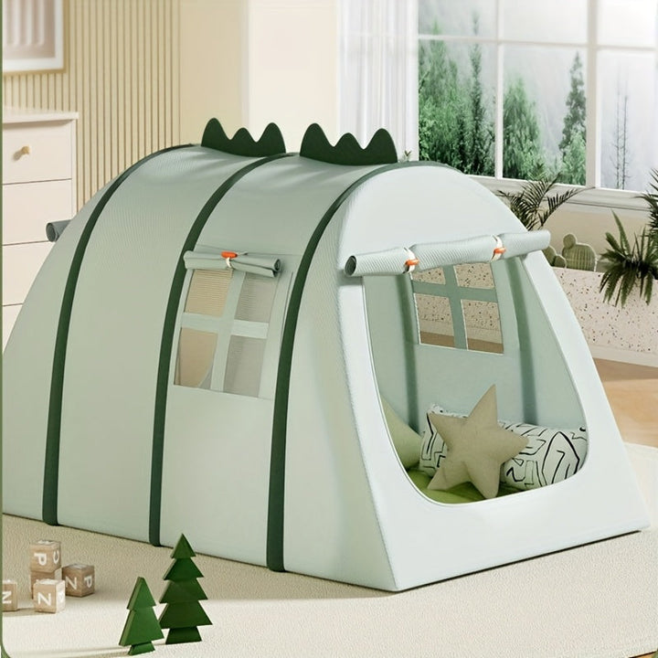 Dinosaur play tent set up outdoors, offering a fun space for kids