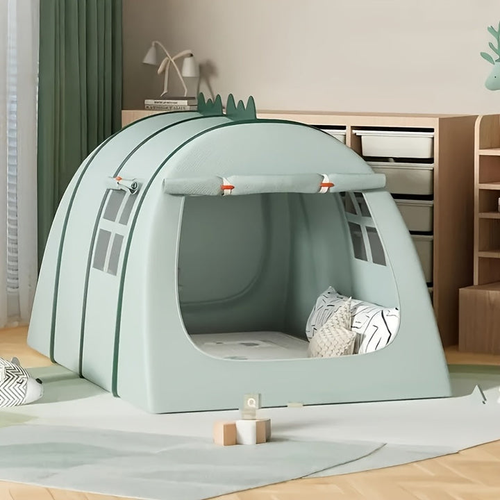 Detailed view of the durable polyester fabric of the children's dinosaur tent
