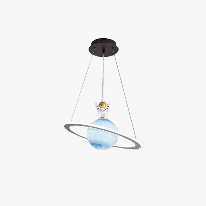 Children's planet LED pendant light, whimsical space decor for kids rooms.