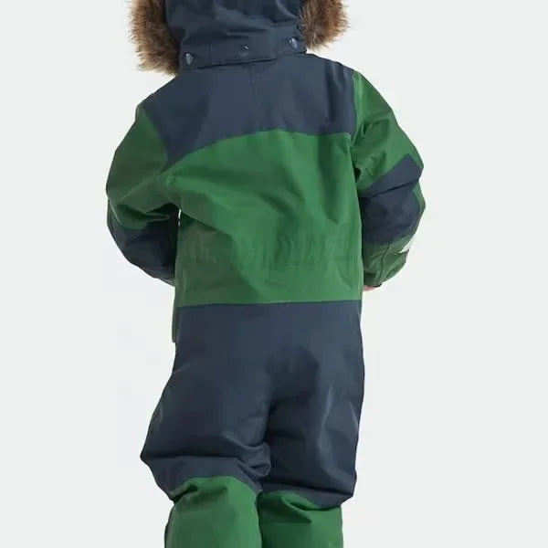 Kids insulated waterproof snowsuit, an all-in-one outdoor jumpsuit for boys & girls winter sports and snow play.