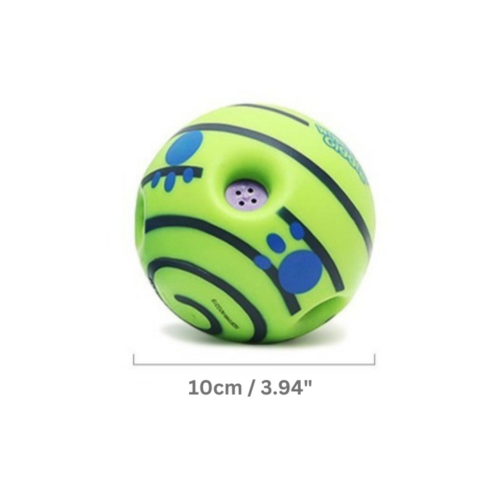 Battery-free ChuckleBall, a fun interactive dog toy for hours of playtime.