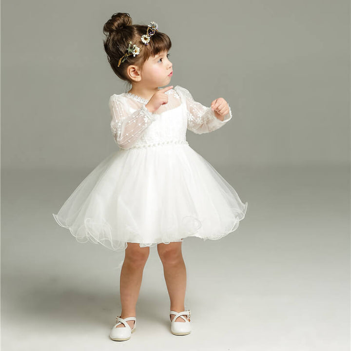Clara girls' elegant party dress with charming polka dot sleeves
