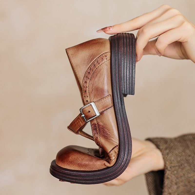 Elegant black leather Mary Jane flats for women, classic design & slip-resistant.