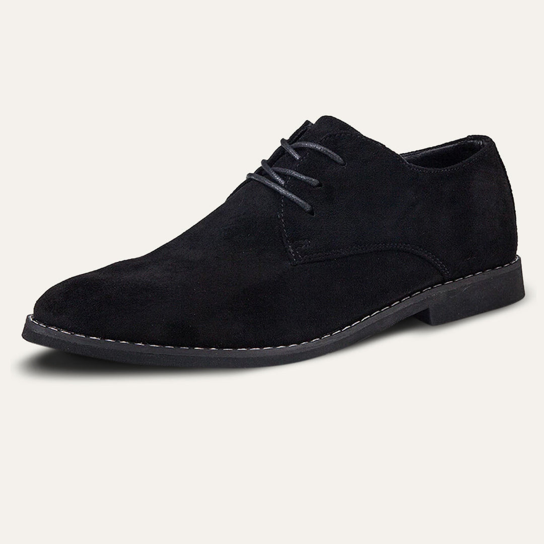 Men's formal black leather shoes with classic lace-up design for business attire & special events.