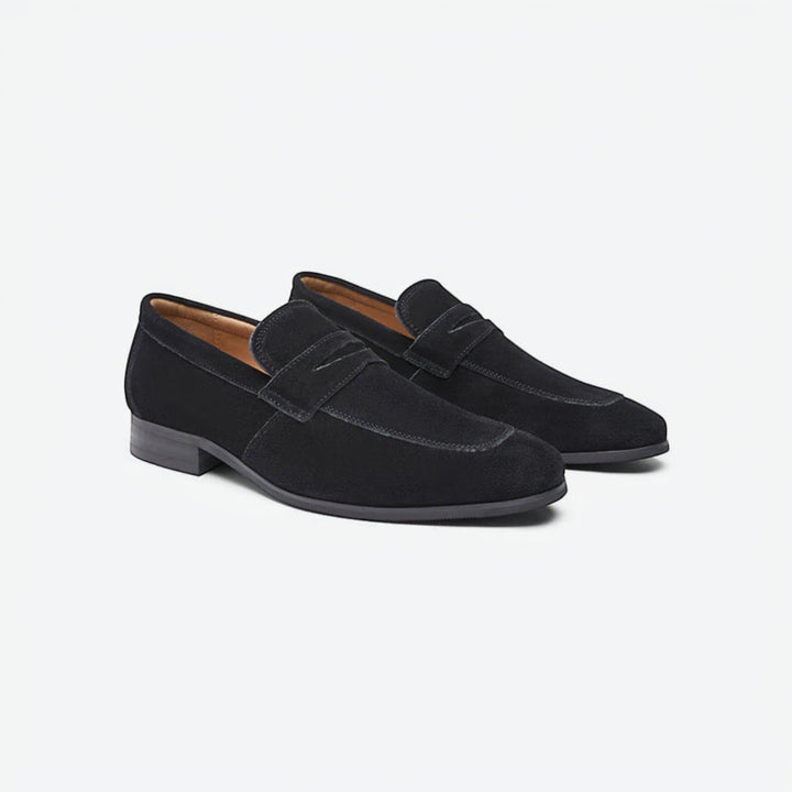 Comfortable men's slip-on loafers in black, ideal for business meetings, formal events & everyday style.