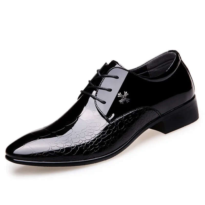 Premium men's black oxford shoes, featuring a classic design for formal business, wedding & office wear. Comfortable dress shoes.