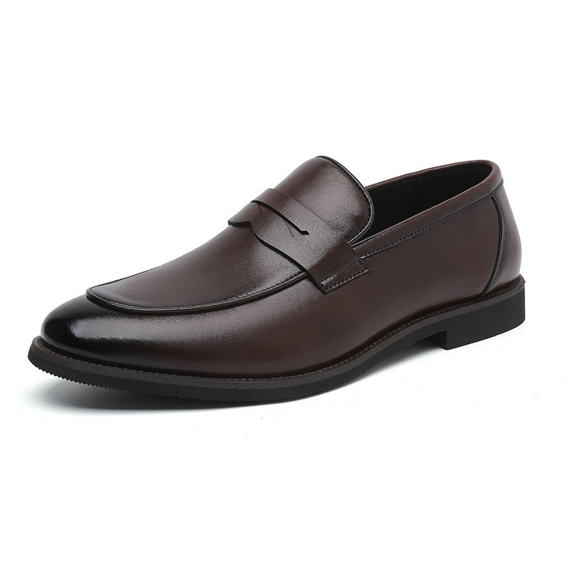 Stylish men's slip-on penny loafers. Smart dress shoes perfect for business, casual, or elegant formal events. Comfortable fit.