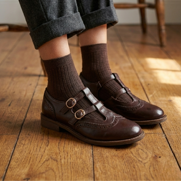 Elegant women's buckle Mary Jane flats, designed for comfort and durability, suitable for various occasions.