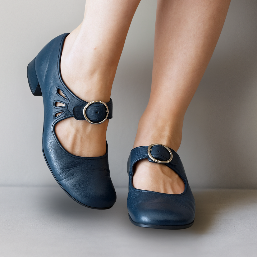 Classic Women's Mary Jane shoes with a comfy block heel, secure buckle strap, and elegant round toe design for women.