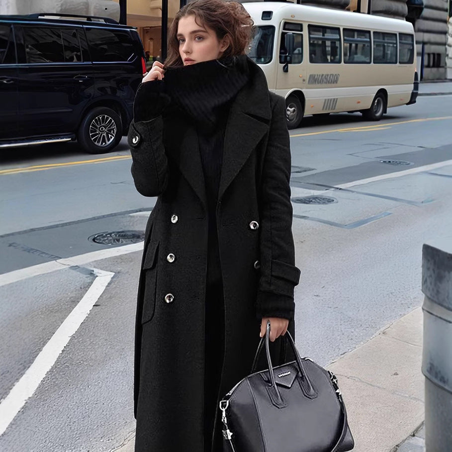Timeless women's double-breasted winter coat, showcasing a stylish and warm design for sophisticated outerwear.