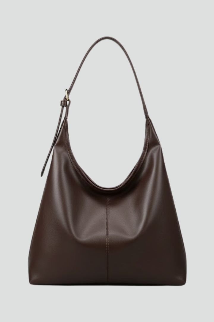 Classic faux leather tote bag for women, spacious with large inner pocket.