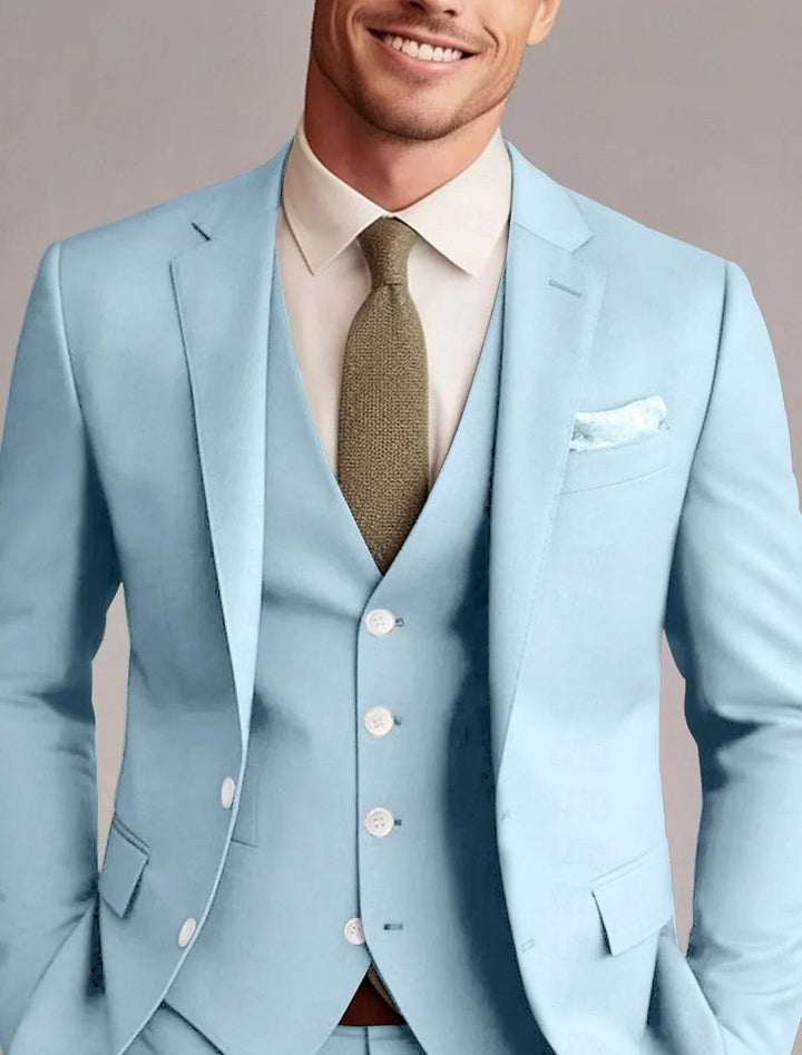 Stylish men's 3-piece solid suit, perfect formal wear for special occasions, dinners & events.