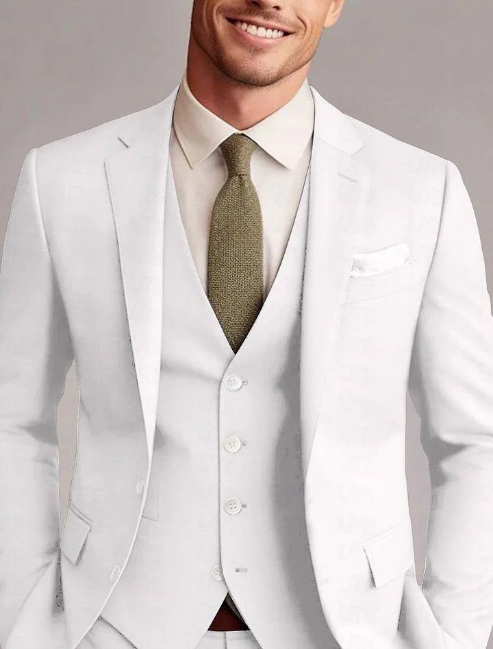 Versatile men's 3-piece solid tailored suit for formal events, business meetings, and elegant occasions.