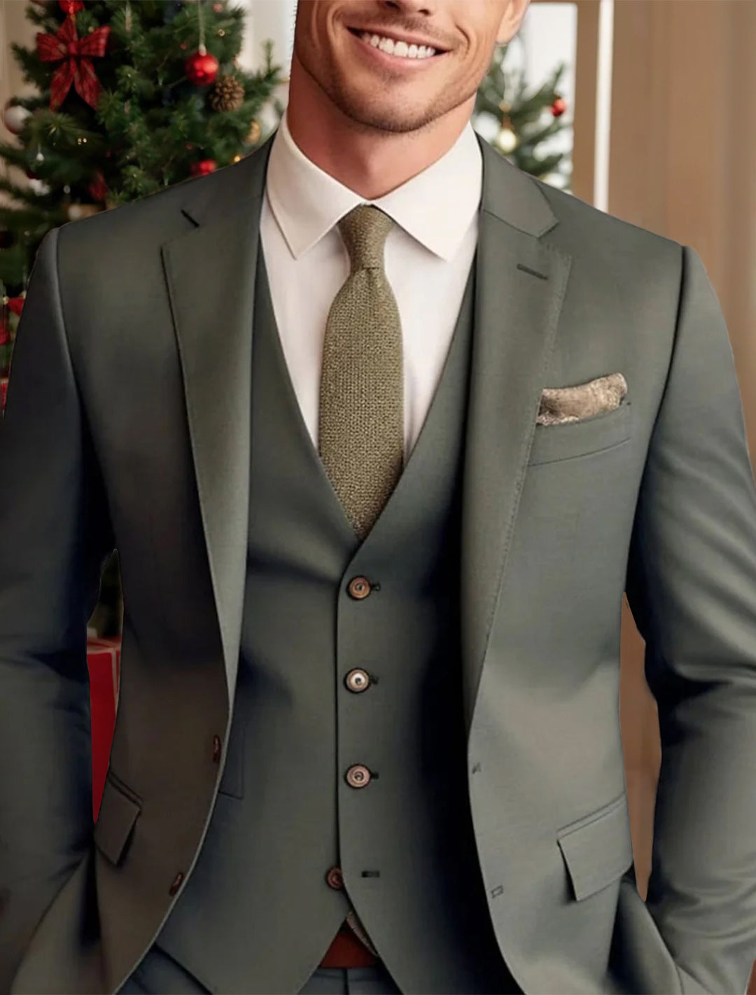 Men's classic 3-piece solid suit, a timeless fashion choice for elegant formal wear & business attire.