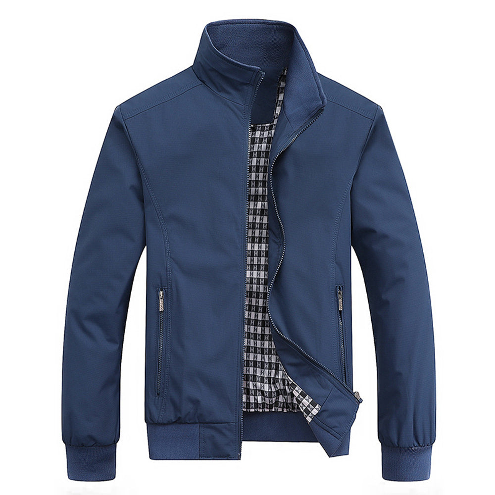 Classic men's zip-front bomber jacket, stand collar, comfortable casual outerwear for men's everyday fashion.