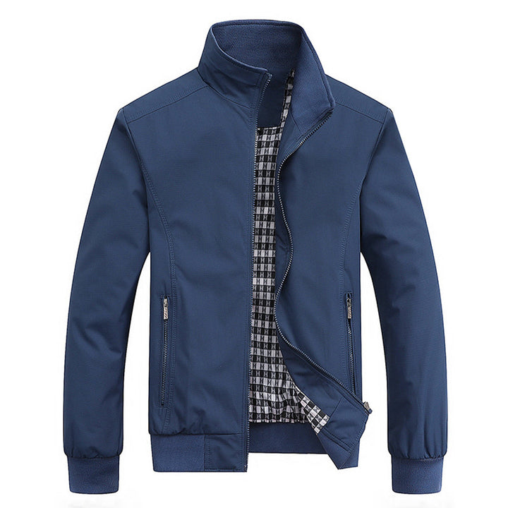 Classic men's zip-front bomber jacket, stand collar, comfortable casual outerwear for men's everyday fashion.
