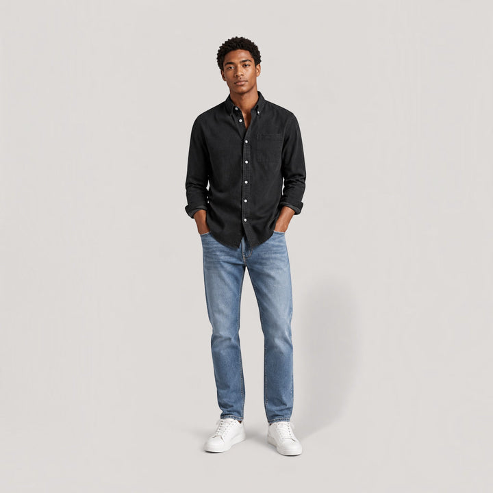 Classic men's blue oxford button-down shirt, perfect for smart casual or formal everyday style.
