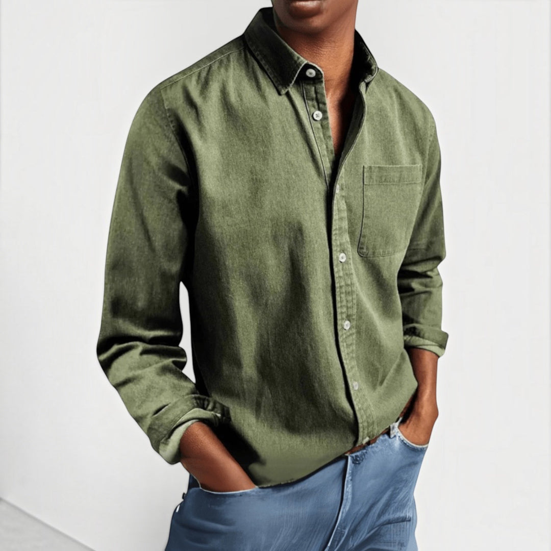 Smart casual men's oxford button-down shirt in a light blue shade, great for daily wear.