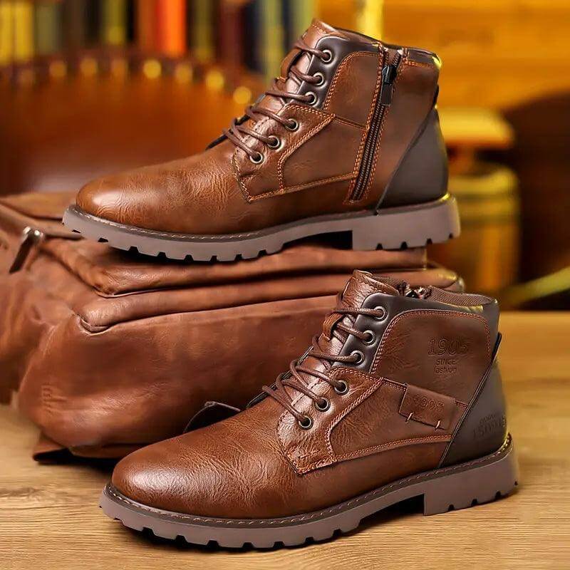 Classic men's brown zipper dress boots. Stylish leather ankle boots for professional or smart casual wear.